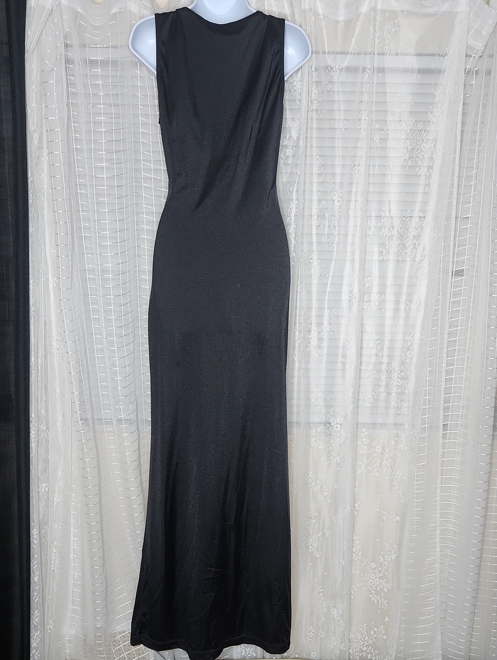 Popilush Shapewear Black Shine Deep V-Neck Bias Twist Hourglass Maxi Dress SzXXL - Picture 4 of 6